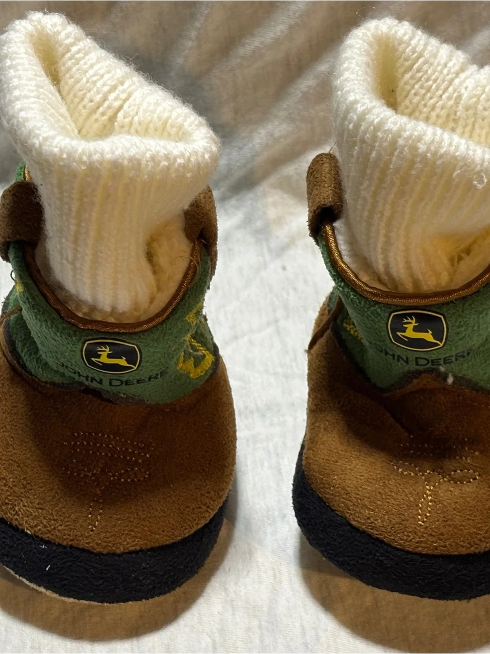 Green & Brown Embroidered Baby Booties